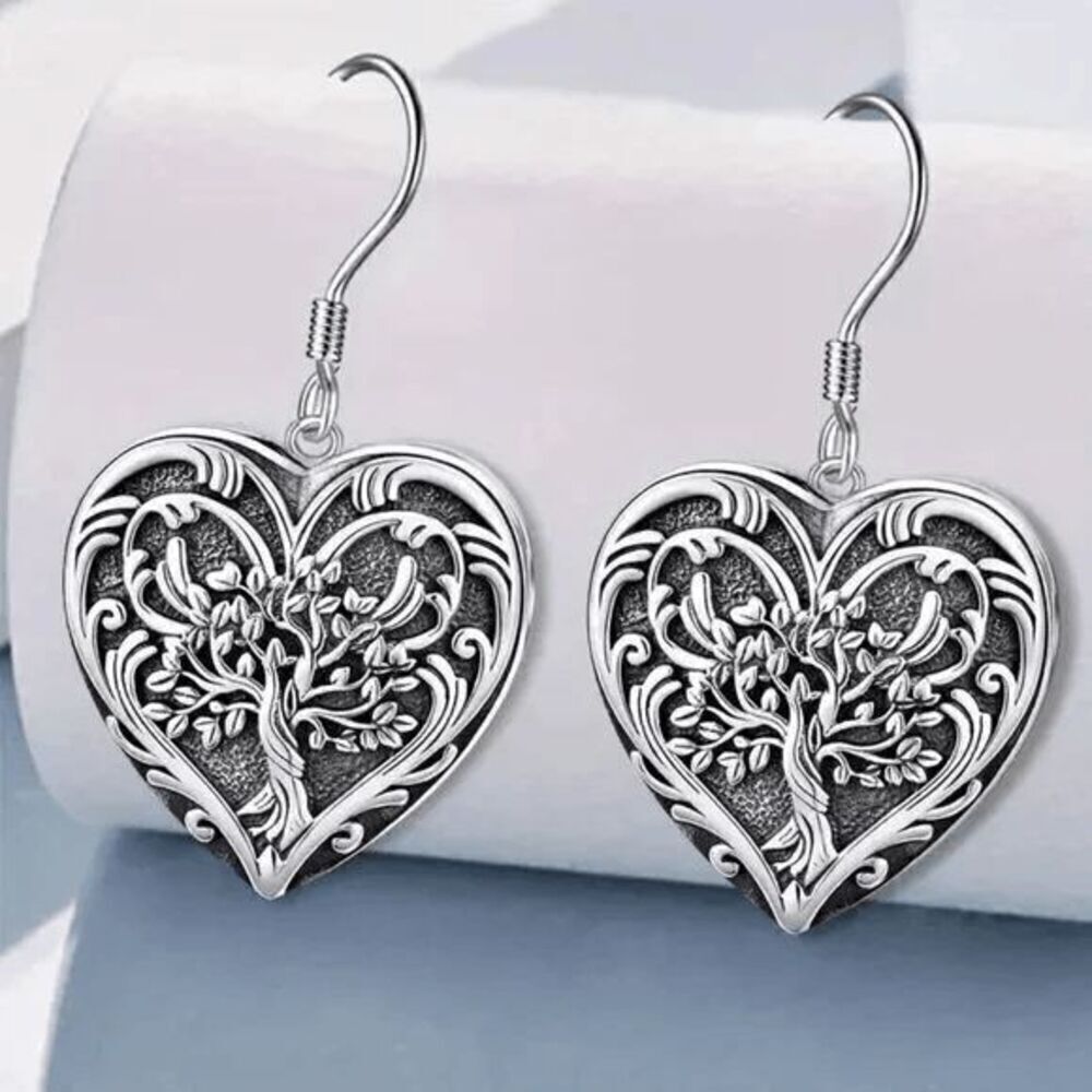 Heart Shaped Tree Of Life Dangle Earrings